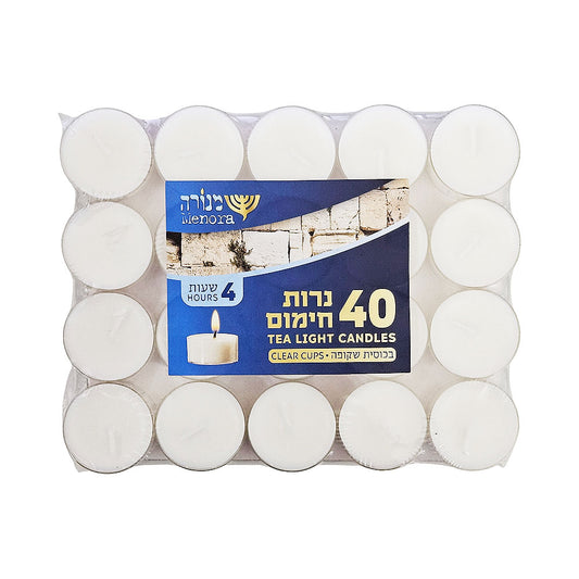 Menora Tea Light Candles Clear Cups 40 pcs